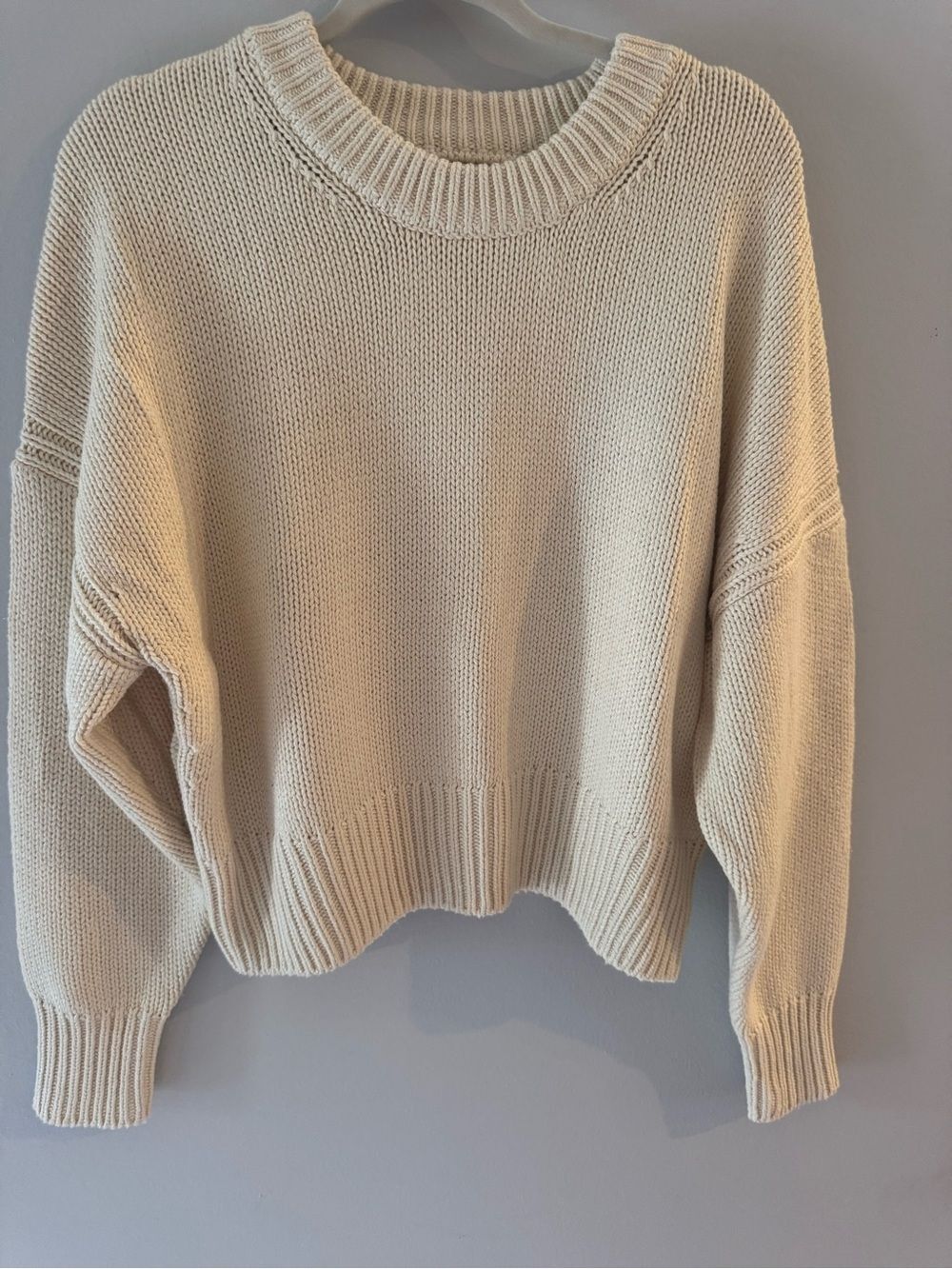 Marled Women’s Cotton Slouchy Cream Crewneck Knit Sweater S NWT